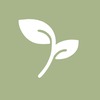 a white logo with leaves